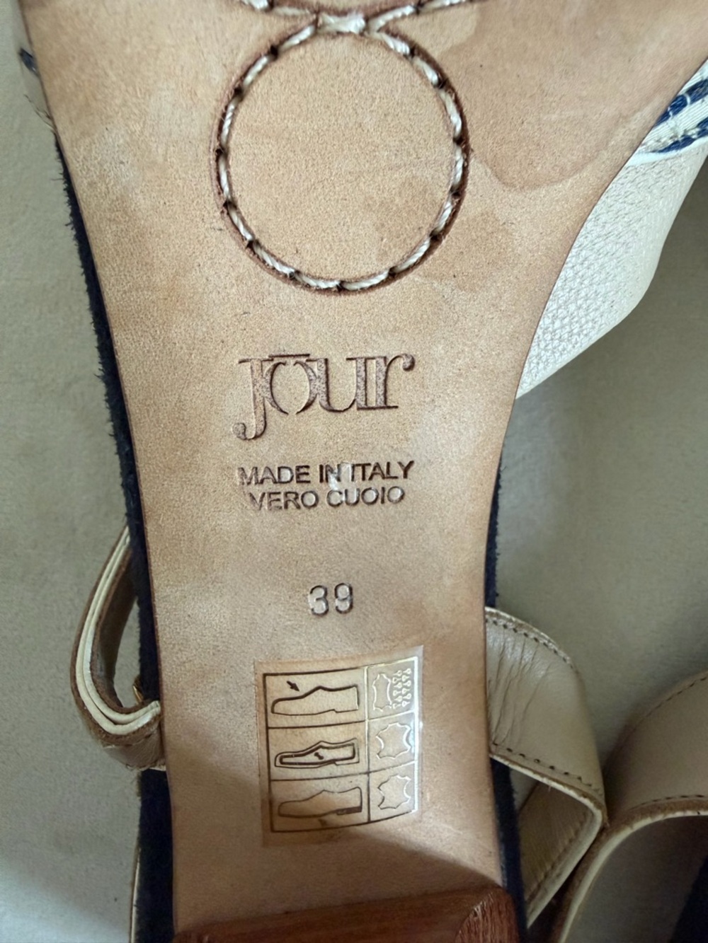 O Jour Vtg Bow-Accent Beige Slingback Heels Navy Stripes Open Toe Shoes Y2K 8 - Picture 12 of 13